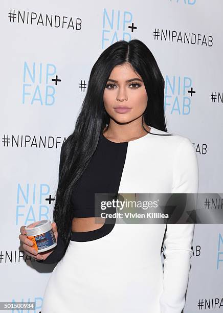 Photo Call with NIP+FAB President and Founder Maria Hatzistefanis and Kylie Jenner on December 15, 2015 in Los Angeles, California.