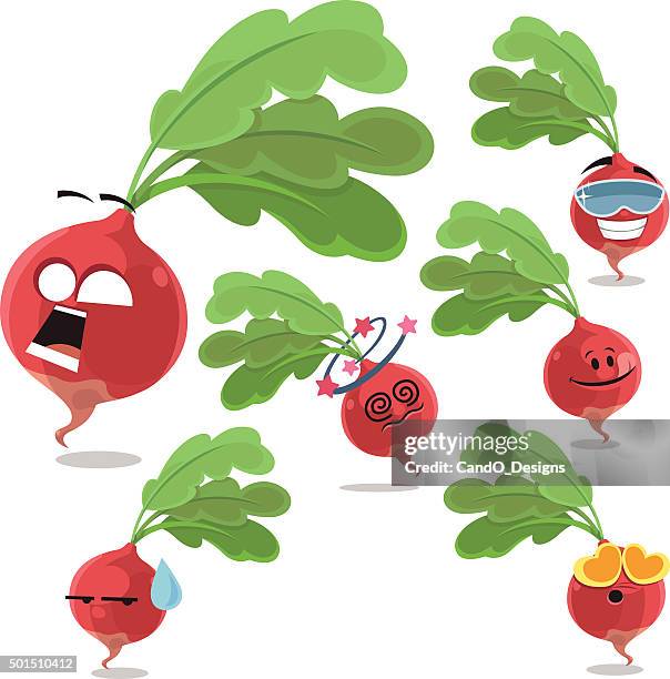radish cartoon set a - radish stock illustrations