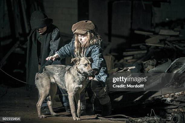 street kids with mongrel dog - great depression stock pictures, royalty-free photos & images