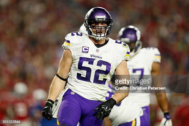 Outside linebacker Chad Greenway of the Minnesota Vikings during the NFL game against the Arizona Cardinals at the University of Phoenix Stadium on...