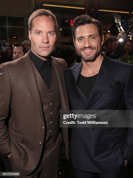 Bojesse Christopher and Edgar Ramirez attend the premiere Of Warner Bros. Pictures And Alcon Entertainment's "Point Break" at TCL Chinese Theatre on...