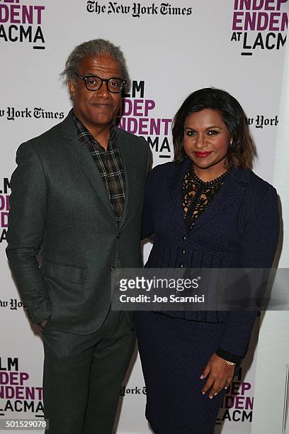 Mindy Kaling and Elvis Mitchell attend a Film Independent at LACMA presentation of an evening with...Mindy Kaling at Bing Theatre At LACMA on...