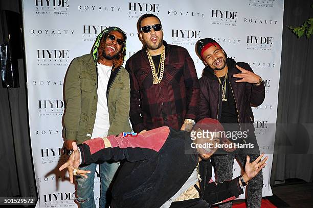 Chris Brown and friends arrive at the listening party for 'Royalty' at HYDE Sunset: Kitchen + Cocktails on December 15, 2015 in West Hollywood,...