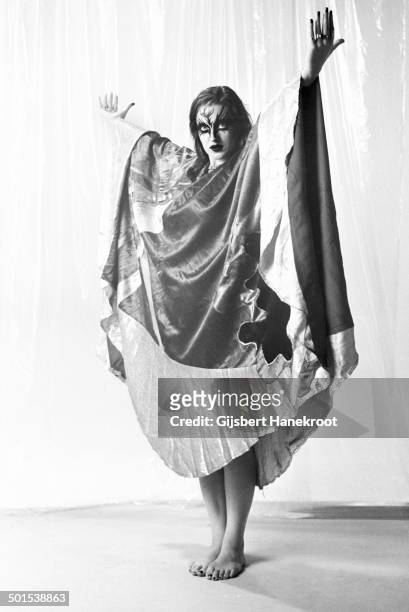 Stacia the dancer with Hawkwind, posed in Amsterdam, Netherlands in 1972.