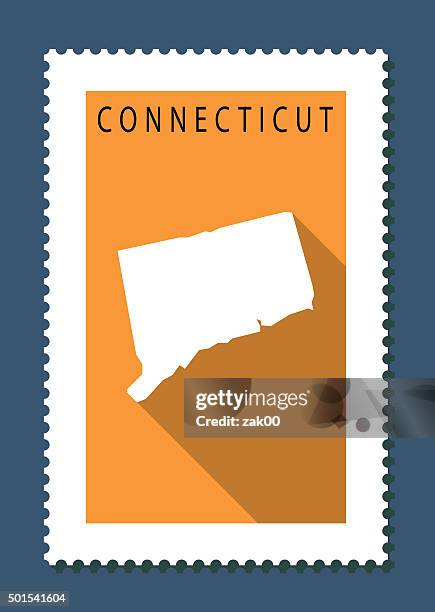 connecticut map on orange background, long shadow, flat design,stamp - connecticut stock illustrations
