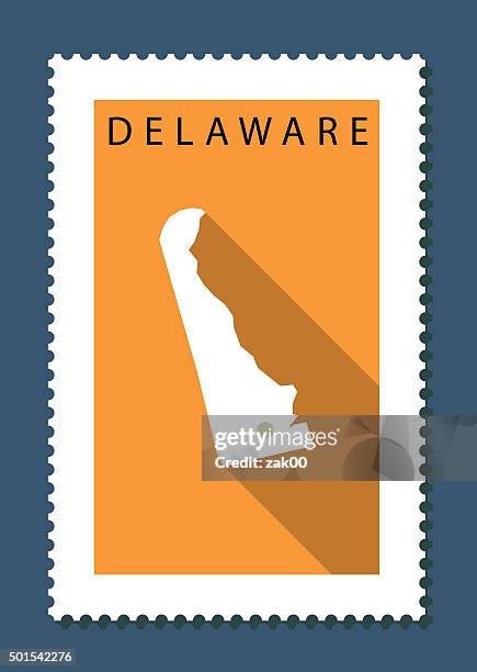 stockillustraties, clipart, cartoons en iconen met delaware map on orange background, long shadow, flat design,stamp - delaware us state