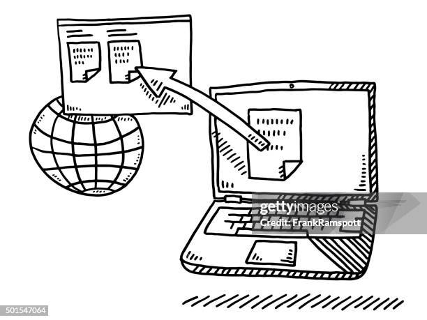 ilustraciones, imágenes clip art, dibujos animados e iconos de stock de portátil documento al sitio web de carga de dibujos - bolígrafo y marcador