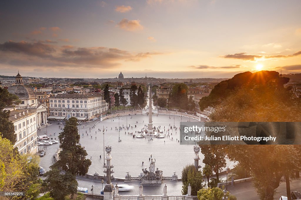 Sunset over Piazza del Popolo in Rome