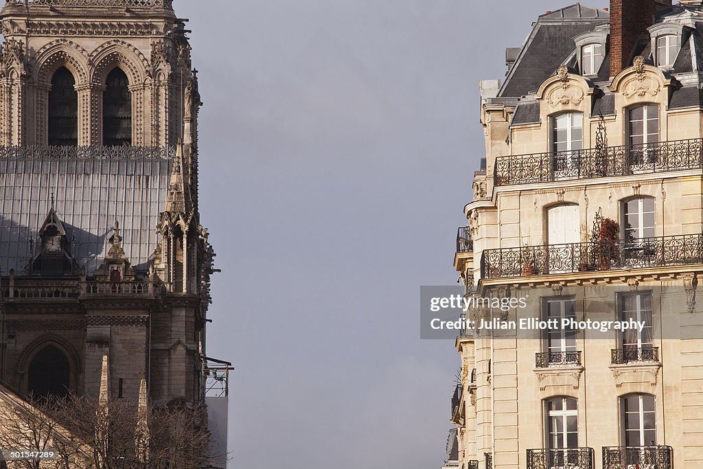 Notre Dame de Paris cathedral and apartments