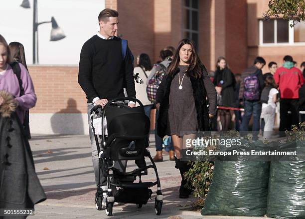 Football player Fernando Torres, Olalla Dominguez and their newborn child are seen on December 15, 2015 in Madrid, Spain.