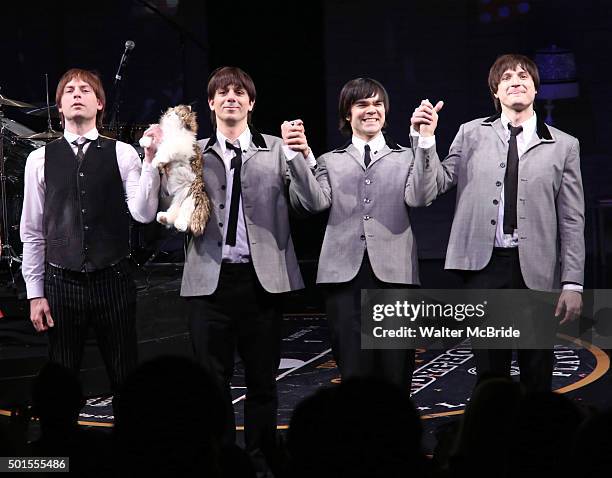 Justin Kirk with the cast during the Opening Night Curtain Call for Atlantic Theatre Company production of 'These Paper Bullets!' at the Linda Gross...