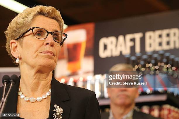 Premier Kathleen Wynne makes an announcement, alongside Minister Charles Sousa, at the Loblaws at 17 Leslie Street which is the first grocery store...