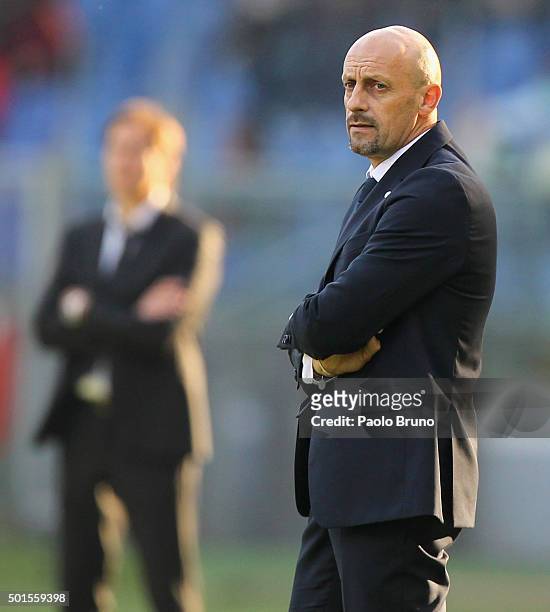 Spezia head coach Domenico Di Carlo looks on during the TIM Cup match between AS Roma and AC Spezia at Stadio Olimpico on December 16, 2015 in Rome,...