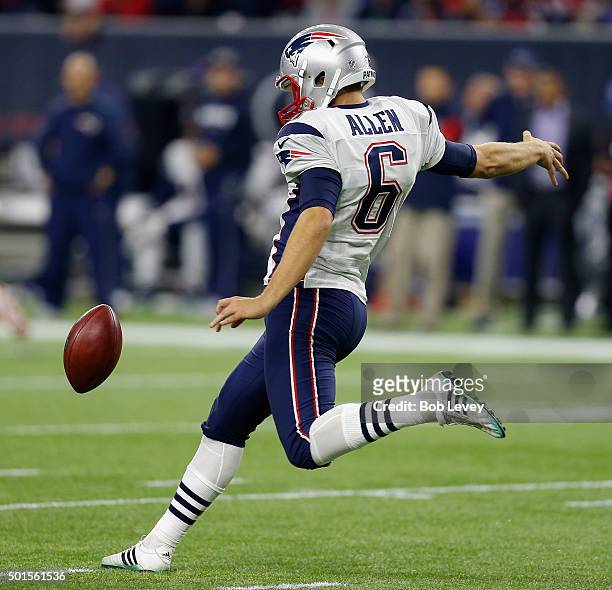 Ryan Allen of the New England Patriots punts against the Houston Texans at NRG Stadium on December 13, 2015 in Houston, Texas.