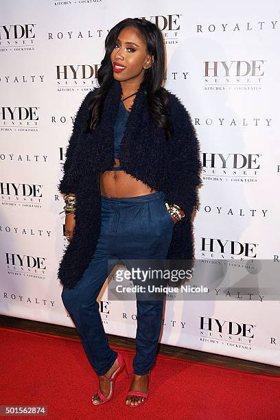 Sevyn Streeter arrive at the listening party for 'Royalty' at HYDE Sunset: Kitchen + Cocktails on December 15, 2015 in West Hollywood, California.