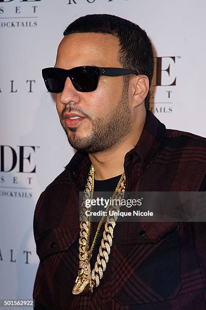 French Montana arrives at the Chris Brown listening party for 'Royalty' at HYDE Sunset: Kitchen + Cocktails on December 15, 2015 in West Hollywood,...