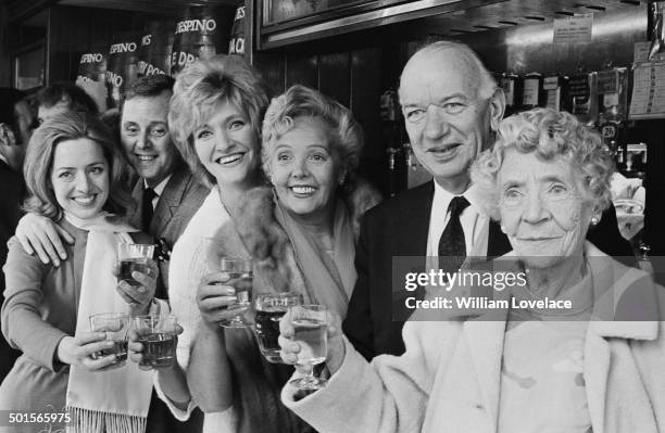 The cast of the BBC radio serial drama 'The Dales' celebrate the recording of the show's last episode after a run of twenty-one years, 17th April...