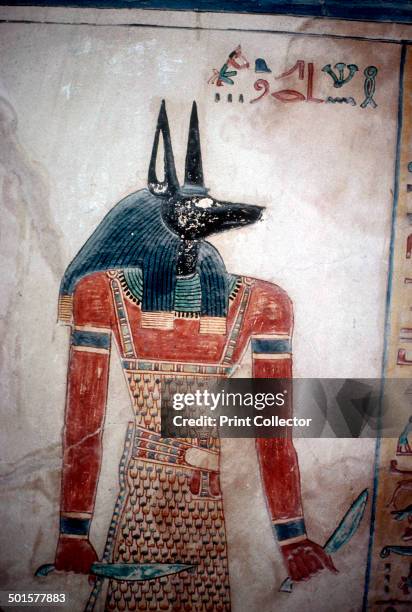 Wallpainting of Anubis , Valley of the Queens, Luxor, Egypt, c12th century BC. THis wallpainting is from the tomb of a prince .