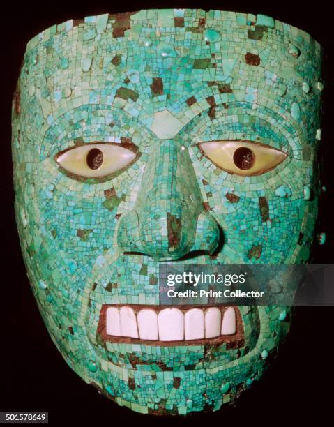 Aztec Turquoise Mosaic Mask.Mask representing a god, Aztec/Mixtec, Mexico, early 16th century. A turquoise and shell mask usually thought to...