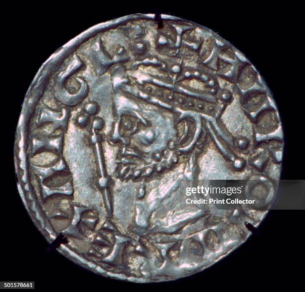 Silver penny of Harold II , minted 1066, showing the obverse side.