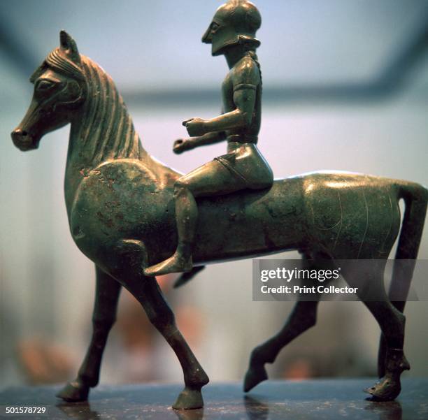 Greek bronze of a horseman wearing Corinthian armor from Grumentum, from the British Museum's collection.