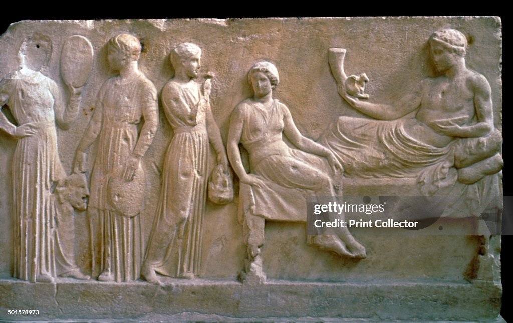 Greek votive relief of actors.
