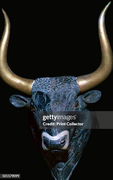 Minoan bulls head libation vessel from the royal palace at Knossos, from the Archaeological Museum's collection of Heraclion on Crete.