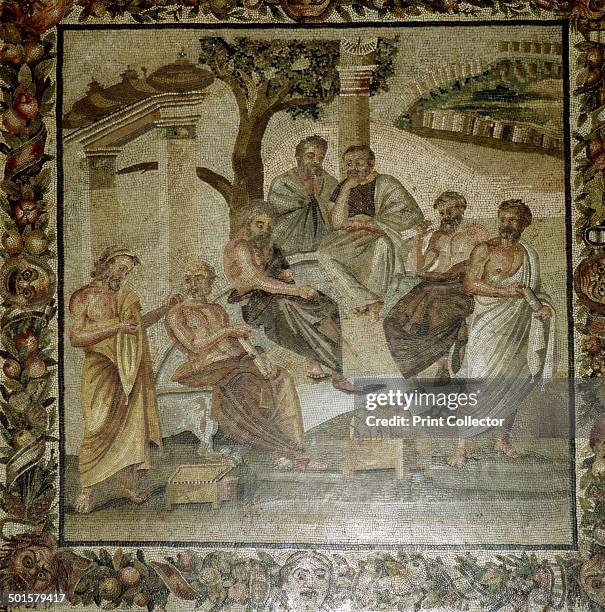 Roman mosaic of Plato and his school of philosophers, Pompeii, Italy.