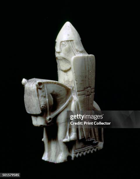 The Lewis Chessmen, , c1150-c1200. A Knight piece from a collection of ninety-three found at Uig on the Isle of Lewis, Outer Hebrides, Scotland....