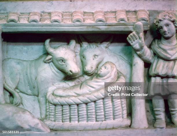 Nativity scene detail of an early Christian Sarcophagus. It shows Jesus as the good Shepherd. Part of the Vatican Museum's collection.