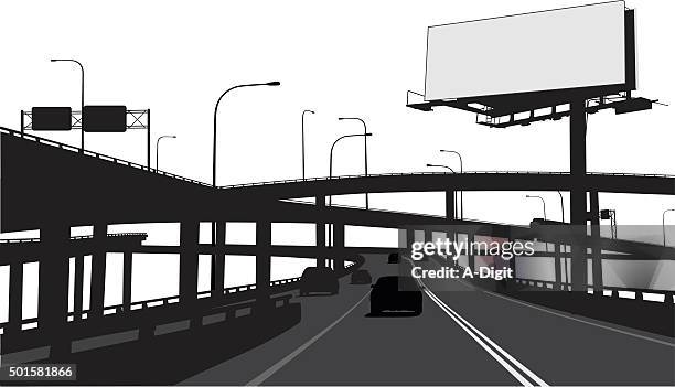 ilustraciones, imágenes clip art, dibujos animados e iconos de stock de la ciudad por la autopista - carretera elevada