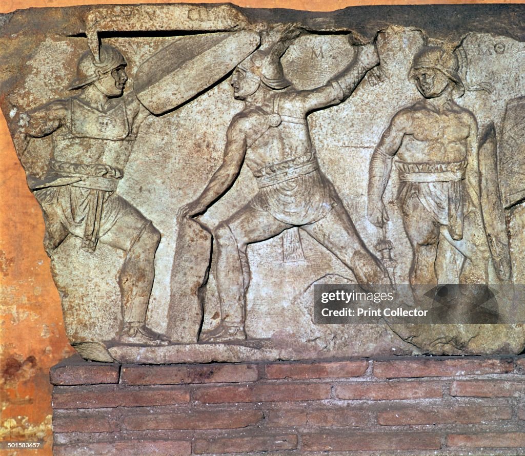 Roman relief of gladiators.
