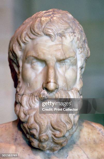 Bust of Epicurus , the Greek philosopher, from the Louvre's collection, c3rd century BC.