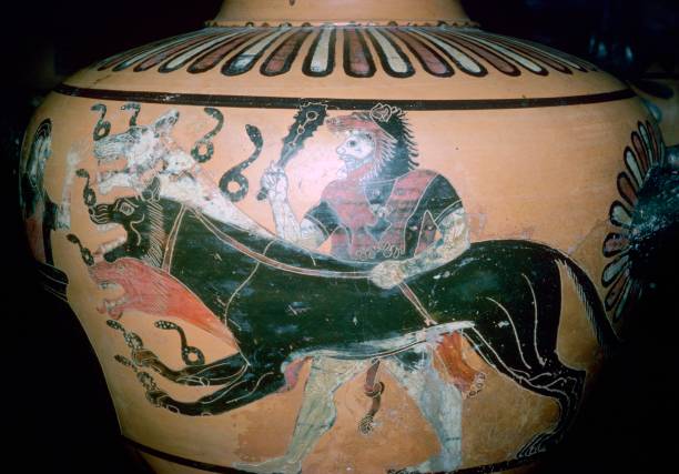 Greek vase painting of Heracles and Cerberus.