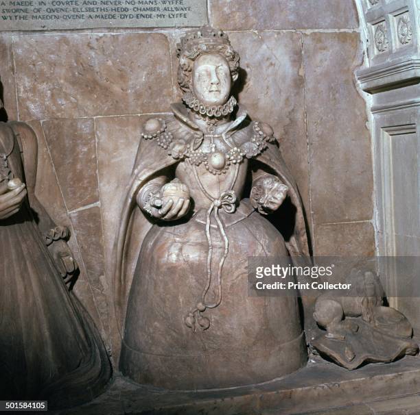 Alabaster statue of Queen Elizabeth I, on the tomb of Blanche Parry, her maid-of-honour, in Bacton Church in Herefordshire. One of the few sculptures...