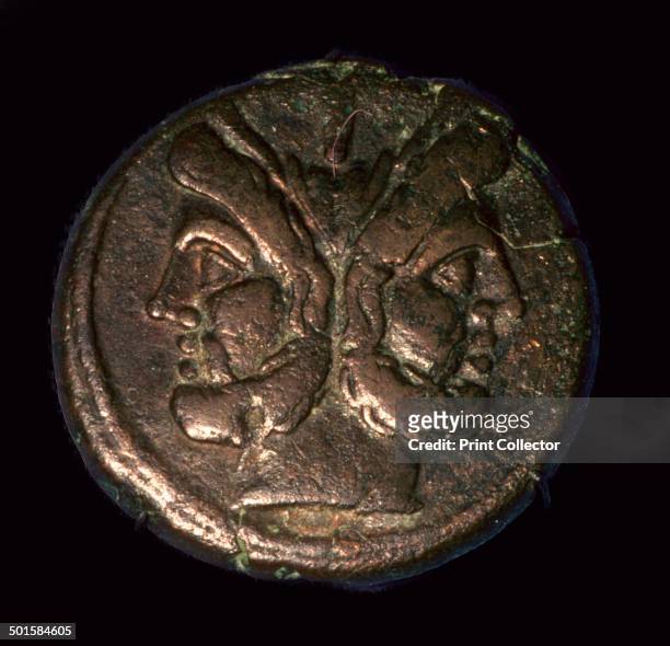 Bronze Roman republican As, showing the head of Janus, 1st century.