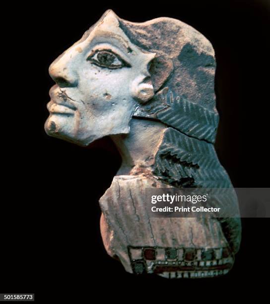 Egyptian glazed relief of a Libyan captive from a Temple of Rameses III at Tel el Jahudiye.
