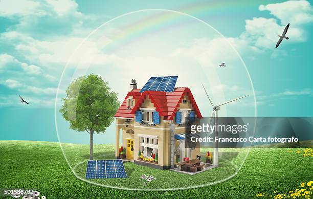 illustrations, cliparts, dessins animés et icônes de renewable energy and environmental protection - maison miniature