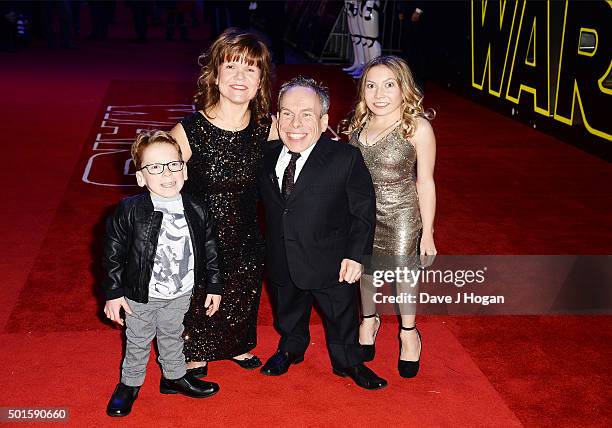 Warwick Davis, wife Samantha , daughter Annabelle and son Harrison attend the European Premiere of "Star Wars: The Force Awakens" at Leicester Square...