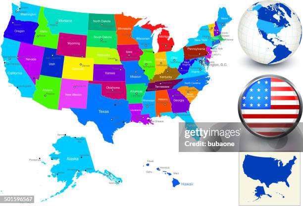 vector world map geography of united states - us state border 幅插畫檔、美工圖案、卡通及圖標