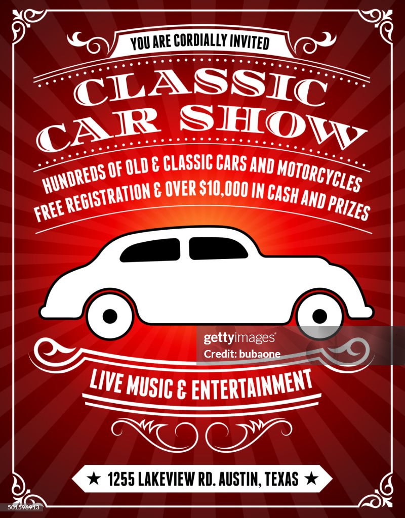 Classic Car Show Poster on Red Background