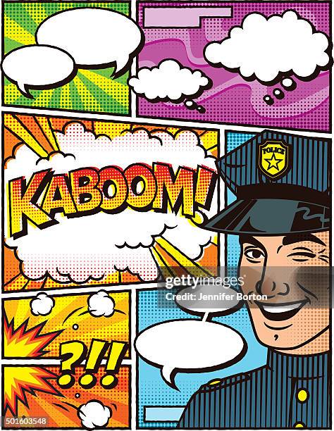 vintage policeman comic book layout template - head exploding stock illustrations