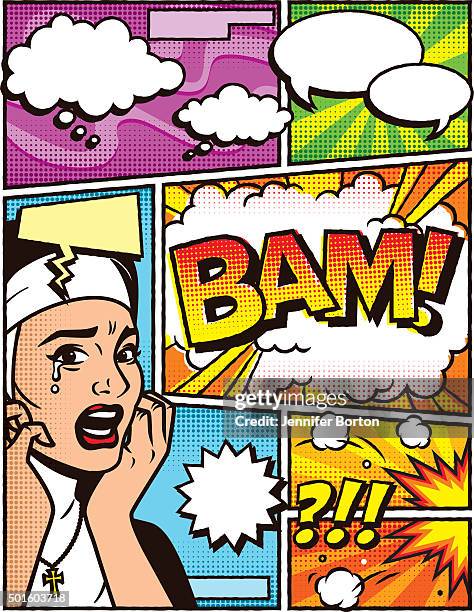 vintage nun comic book layout template - comic book template stock illustrations