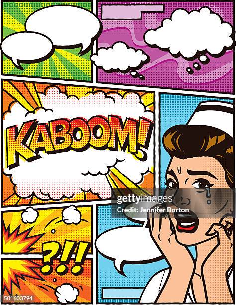 vintage nurse comic book layout template - nurse cartoon stock illustrations