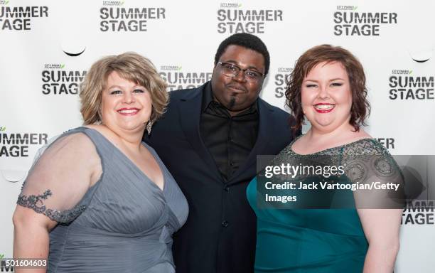 Backstage portrait of, from left, Metropolitan Opera singers soprano Ashley Wagner, tenor Russell Thomas, and mezzo-soprano Jamie Barton prior to the...