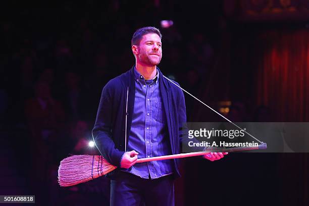 Xabi Alonso of FC Bayern Muenchen performes during the FC Bayern Muenchen Circus Gala Weihnachten 2015 at Circus Krone on December 16, 2015 in...