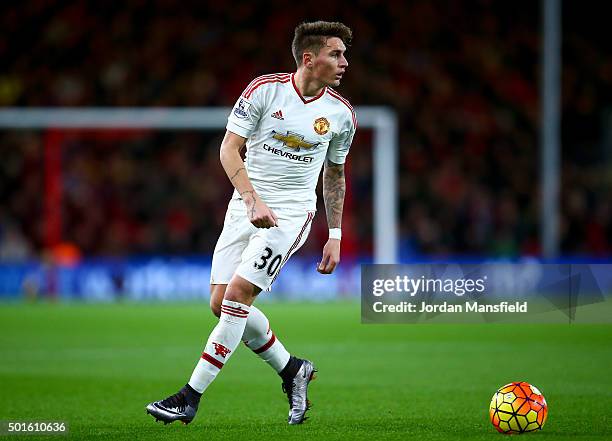 Guillermo Varela of Manchester United in action during the Barclays Premier League match between A.F.C. Bournemouth and Manchester United at the...