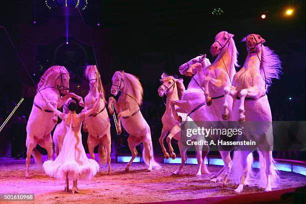 Show act during the FC Bayern Muenchen Circus Gala Weihnachten 2015 at Circus Krone on December 16, 2015 in Munich, Germany.