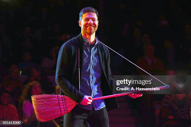 Xabi Alonso of FC Bayern Muenchen performes during the FC Bayern Muenchen Circus Gala Weihnachten 2015 at Circus Krone on December 16, 2015 in...