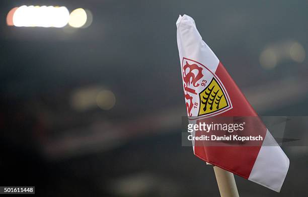 Stuttgart flag is seen during the round of sixteen DFB Cup match between VfB Stuttgart and Eintracht Braunschweig at Mercedes-Benz Arena on December...